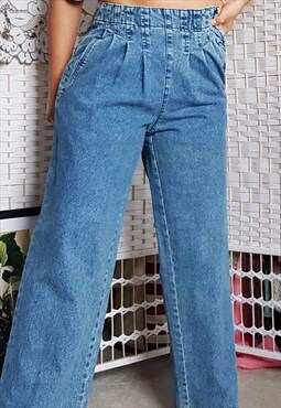80s Stonewash Straight Jeans with corset detail UK 8-10 