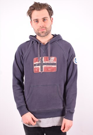 NAPAPIJRI MENS VINTAGE HOODIE JUMPER MEDIUM BLUE 90'S