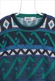 TREND BASICS 90'S CREWNECK KNITTED CABLE JUMPER LARGE BLUE
