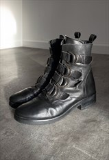 Vintage leather ankle boots with silver buckles