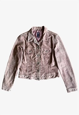Vintage 90s Women's GAP Pink Leather Trucker Jacket