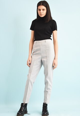 90'S RETRO CHECKED HIGH WAIST NEUTRAL TAPERED TROUSERS