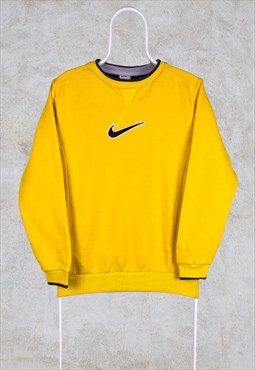 Vintage Nike Yellow Sweatshirt Centre Swoosh Embroidered S