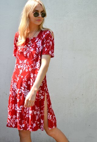VINTAGE 90S RED & WHITE PATTERN SUMMER / FESTIVAL DRESS