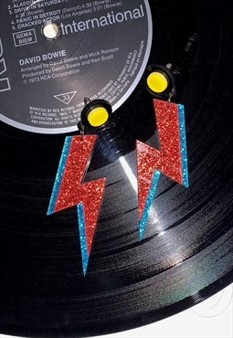 Glitter Bowie Lighting Bolt Acrylic Earrings - Glam Rock