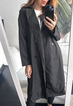 Black Classic Long Trench Coat - M