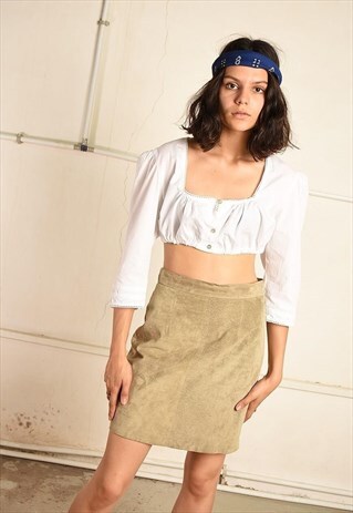 90'S RETRO HIGHWAISTED BOHO REAL SUEDE MINI SKIRT