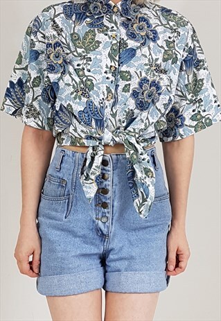 VINTAGE 90'S BLUE AND GREEN PAISLEY SHORT SLEEVE SHIRT