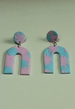 Hand Made Stud Drop Pink And Blue Earrings