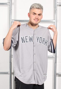 Vintage Majestic MLB NY Yankees Baseball Jersey in Grey XL