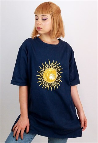 VINTAGE 80'S SUN EMBROIDERY COTTON T-SHIRT / TOP