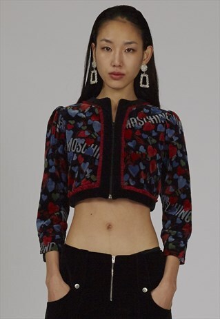 RARE VINTAGE VELVET MOSCHINO 80'S HEART CROP TOP/JACKET