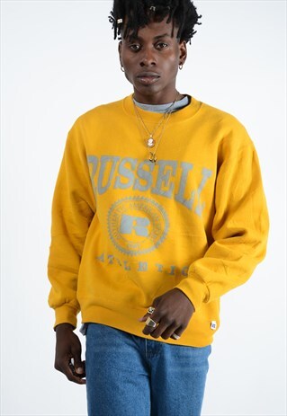 RUSSELL ATHLETIC SWEATSHIRT IN YELLOW WITH LOGO.