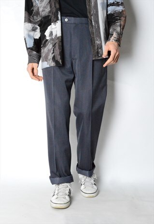VINTAGE 70S DARK GREY MINIMALIST WOOL BLEND PANTS