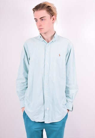 RALPH LAUREN MENS VINTAGE SHIRT LARGE NAVY BLUE 90'S