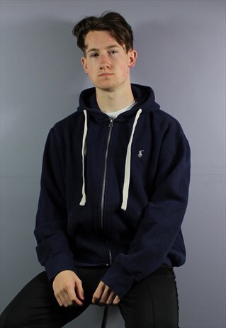 VINTAGE POLO RALPH LAUREN HOODIE IN NAVY WITH EMBROIDERED LO