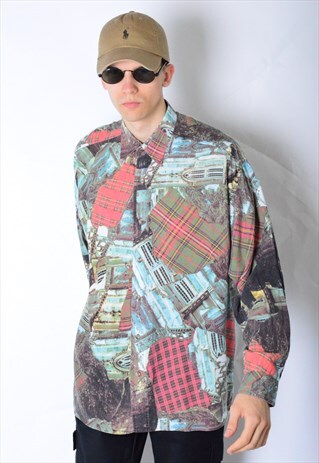 VINTAGE 80S COLOURFUL ARCHITECTURE LONG SLEEVE SHIRT