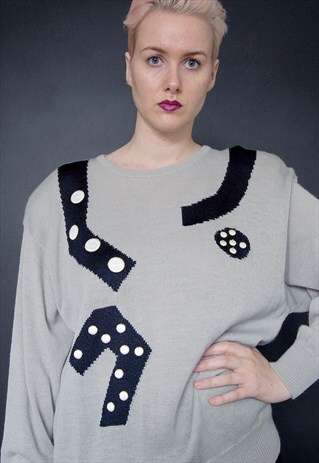 VINTAGE 80S GEOMETRIC KNIT JUMPER