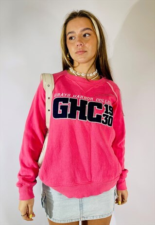 Vintage 90s USA College Pink Embroidered Sweatshirt