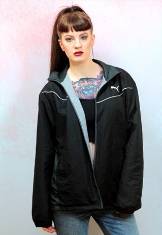 1990S VINTAGE BLACK WITH WHITE WINDBREAKER JACKET