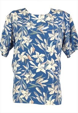 Vintage 80s Blouse Hawaiian Floral Pullover Half Sleeve