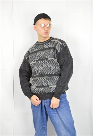 VINTAGE GREY CLASSIC 80'S GRAPHIC WOOL SWEATSHIRT