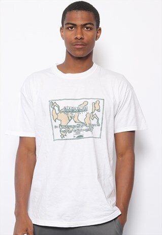VINTAGE NAPAPIJRI BIG MAP LOGO BIG PRINT T-SHIRT WHITE