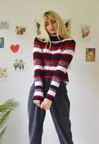 VINTAGE COSY STRIPE ROLL NECK JUMPER
