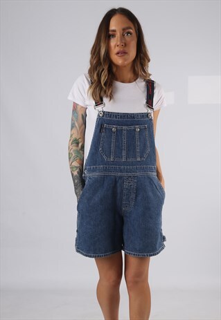 VINTAGE DENIM DUNGAREE SHORTS DKNY UK 14 LARGE (AD1Z)