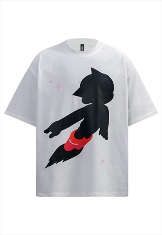 Astro print t-shirt anime cartoon top grunge punk tee grey