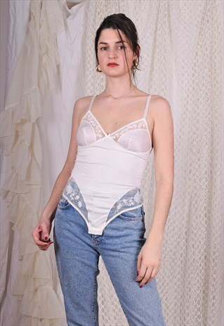 90S SHINY WHITE LACE TEDDY, MEDIUM SIZE