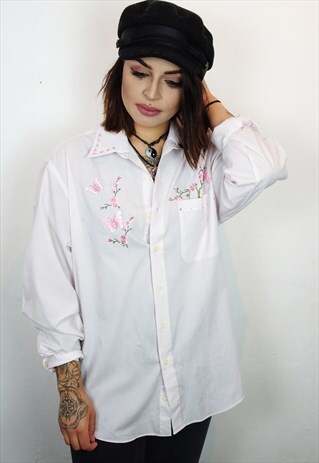 BABY PINK PRETTY FLORAL EMBROIDERED LONG SLEEVED SHIRT