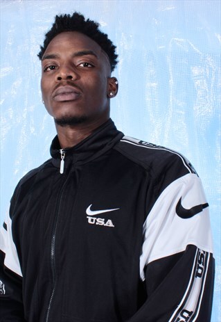 VINTAGE NIKE BLACK AND WHITE TRACK JACKET WITH SLEEVE TAPING