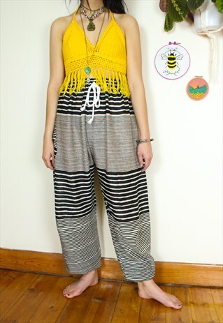 FAIRTRADE HIPPIE BLACK & WHITE STRIPED HAREMS