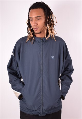 ADIDAS MENS VINTAGE TRACKSUIT TOP JACKET LARGE GREY 90S