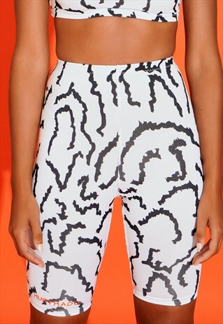 HANDMADE BIKER SHORTS IN WHITE AND BLACK PATTERN