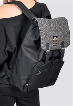 Grey wool Herringbone panel laptop backpack