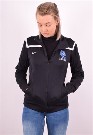 NIKE WOMENS VINTAGE TRACKSUIT TOP JACKET SMALL BLACK 90S