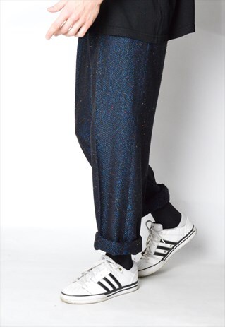 VINTAGE 70S NAVY BLUE SPECKLED WOOL BLEND PANTS