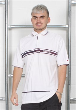 Vintage Tommy Hilfiger Polo Shirt in White with Logo Medium