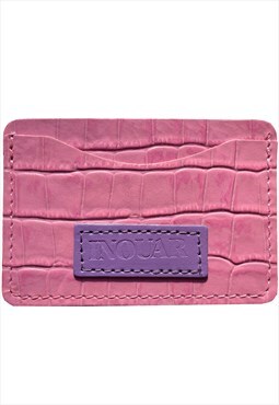 Pink Croc Leather Cardholder Purse Wallet