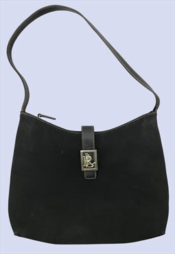 Y2K Black Genuine Leather Suede Zip Small Shoulder Bag