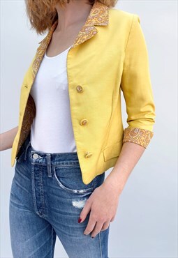 Breccos 50's Ladies Vintage Yellow Paisley Print Crop Jacket