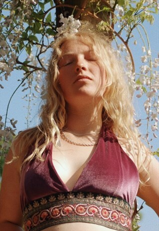 LILAC VELVET HALTERNECK WITH INDIAN EMBELLISHMENT