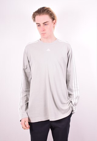 ADIDAS MENS VINTAGE TOP LONG SLEEVE LARGE GREY 90S
