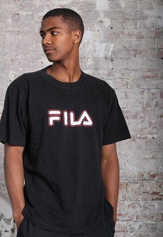 VINTAGE FILA BIG LOGO SPELLOUT T-SHIRT BLACK