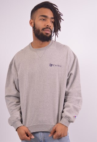 CHAMPION MENS VINTAGE SWEATSHIRT JUMPER LARGE GREY 90S