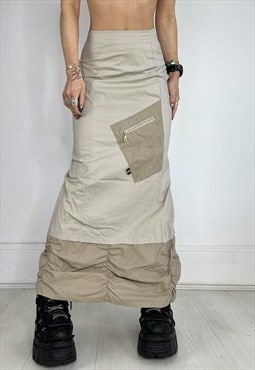 Vintage 90S Skirt Maxi Cargo Utility Long Y2k Archive Ruched