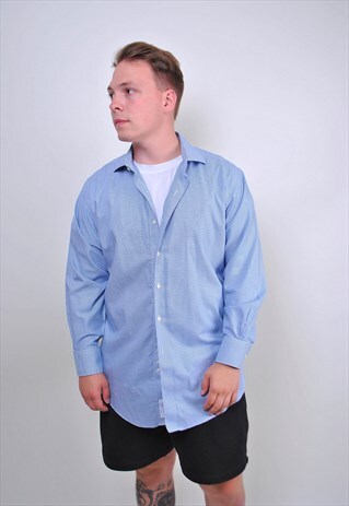 90S LONG SLEEVE BLUE SHIRT FOR WORK, SIZE M