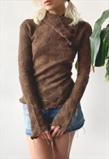 Vintage 00's Y2K Brown Autumn Knitted Light Sweater Jumper